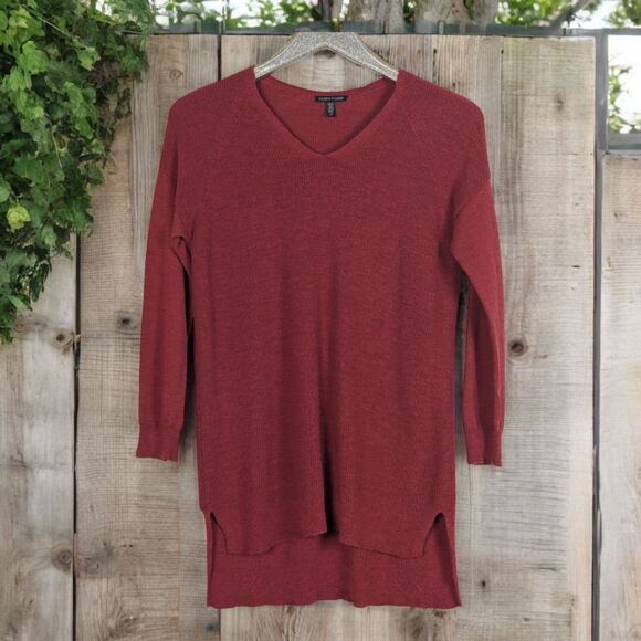 EILEEN FISHER 100% Wool Italian Yarn Tunic Top Brick Red 3/4 Sleeve Small - Picture 1 of 8